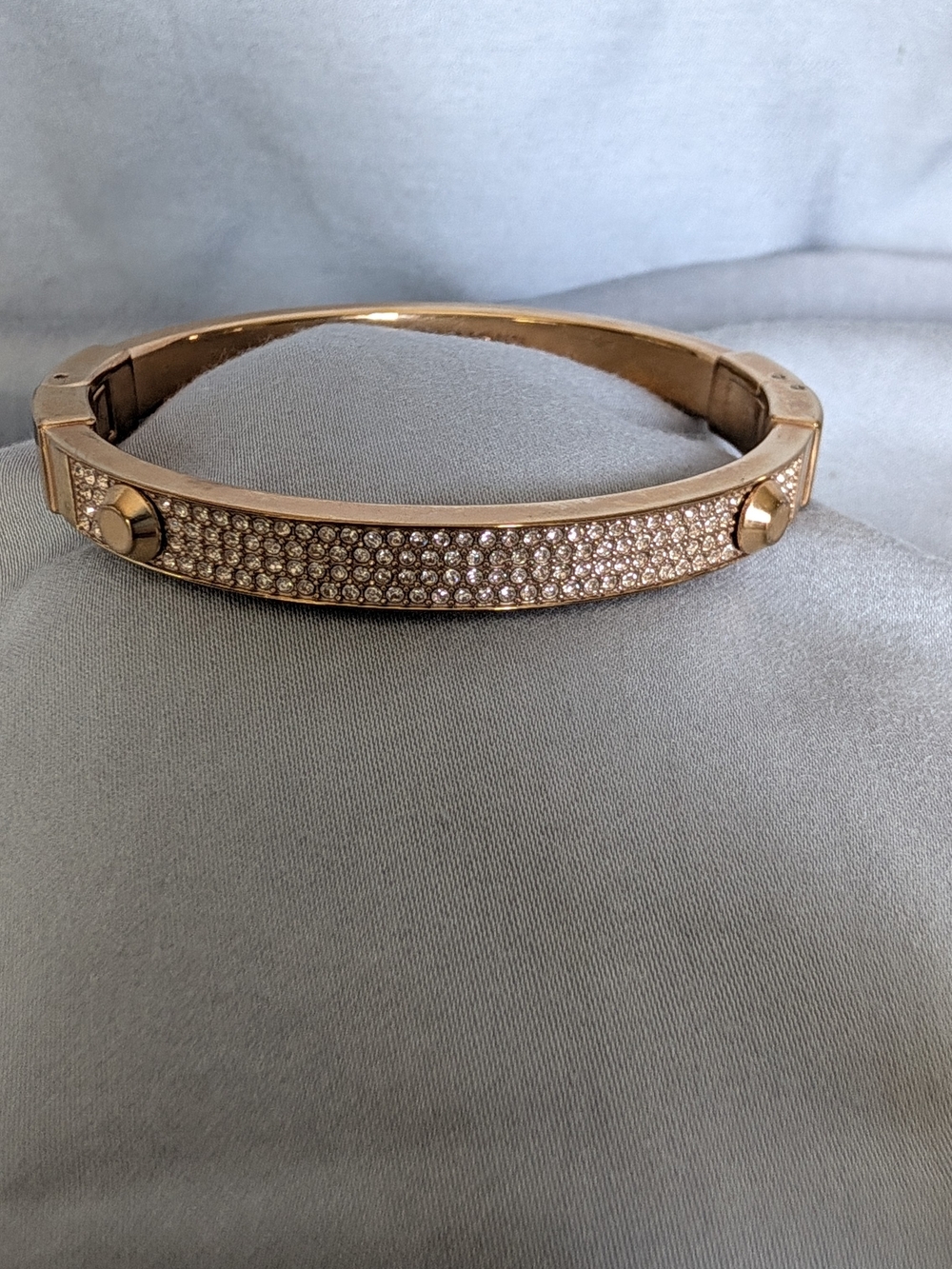 Michael Kors Hinged Bangle Bracelet Rose Gold Toned W/ Crystal Studs